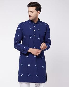 men geometric print regular fit long kurta