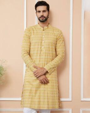 men geometric print regular fit long kurta