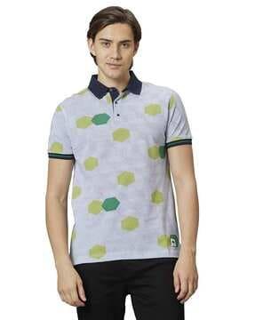 men geometric print regular fit polo t-shirt