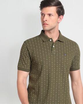 men geometric print regular fit polo t-shirt