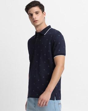 men geometric print regular fit polo t-shirt