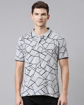 men geometric print regular fit polo t-shirt