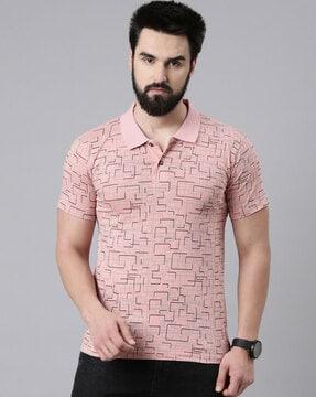 men geometric print regular fit polo t-shirt