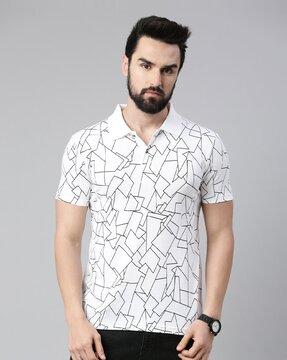 men geometric print regular fit polo t-shirt