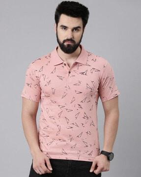 men geometric print regular fit polo t-shirt