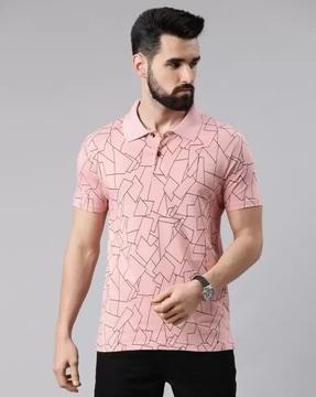 men geometric print regular fit polo t-shirt