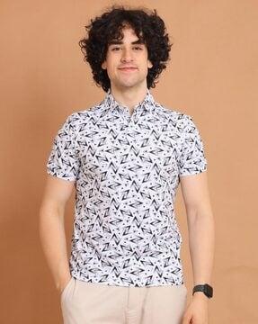 men geometric print regular fit polo t-shirt