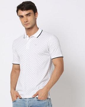 men geometric print regular fit polo t-shirt