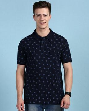 men geometric print regular fit polo t-shirt