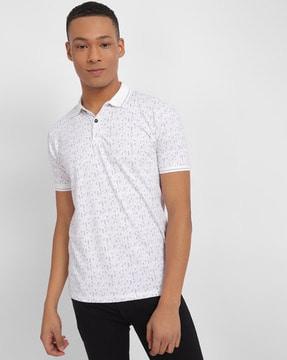 men geometric print regular fit polo t-shirt