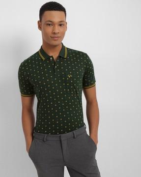 men geometric print regular fit polo t-shirt