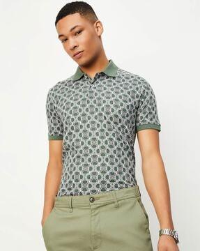 men geometric print regular fit polo t-shirt