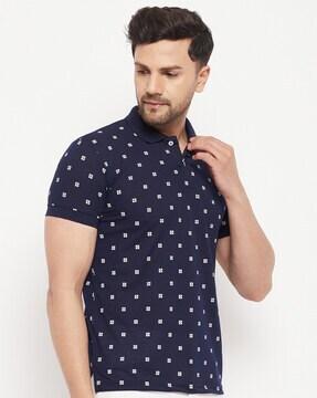 men geometric print regular fit polo t-shirt