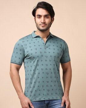 men geometric print regular fit polo t-shirt