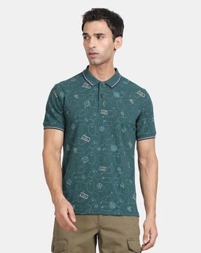 men geometric print regular fit polo t-shirt