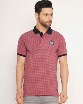 men geometric print regular fit polo t-shirt