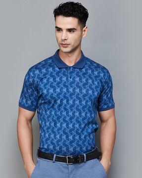 men geometric print regular fit polo t-shirt