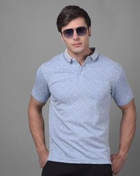 men geometric print regular fit polo t-shirt