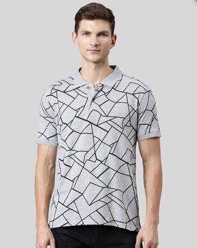 men geometric print regular fit polo t-shirt