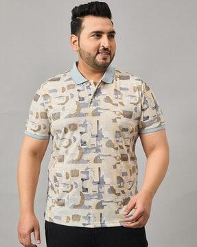 men geometric print regular fit polo t-shirt