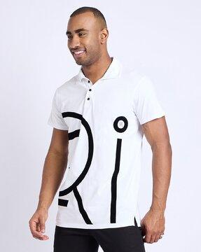 men geometric print regular fit polo t-shirt