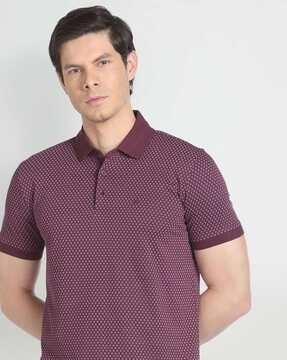 men geometric print regular fit polo t-shirt