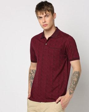 men geometric print regular fit polo t-shirt