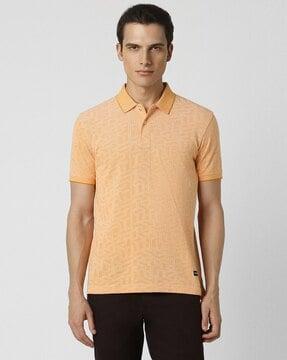 men geometric print regular fit polo t-shirt