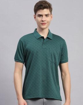 men geometric print regular fit polo t-shirt