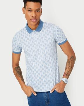 men geometric print regular fit polo t-shirt