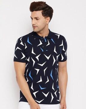 men geometric print regular fit polo t-shirt