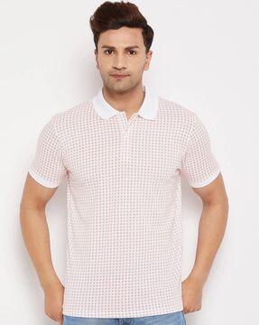 men geometric print regular fit polo t-shirt