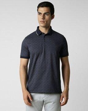 men geometric print regular fit polo t-shirt