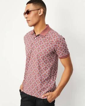 men geometric print regular fit polo t-shirt