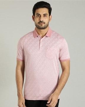 men geometric print regular fit polo t-shirt