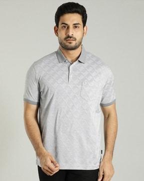 men geometric print regular fit polo t-shirt