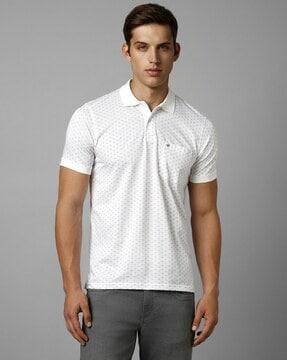 men geometric print regular fit polo t-shirt