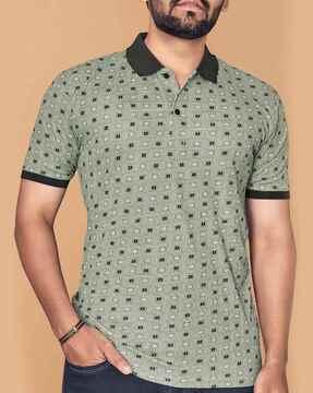 men geometric print regular fit polo t-shirt