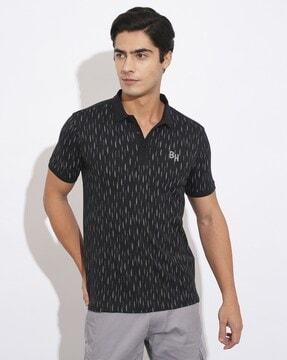 men geometric print regular fit polo t-shirt