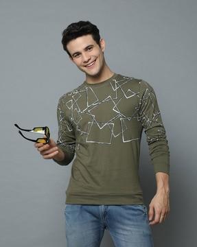 men geometric print regular fit round-neck t-shirt