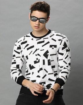 men geometric print regular fit round-neck t-shirt