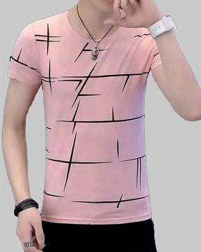 men geometric print regular fit round-neck t-shirt