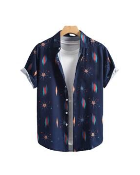 men geometric print regular fit shirt