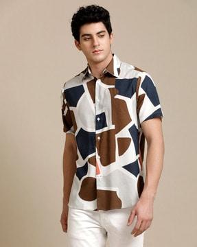 men geometric print regular fit shirt