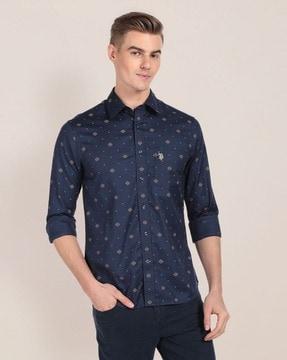 men geometric print regular fit shirt