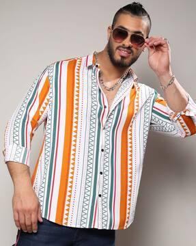 men geometric print regular fit shirt