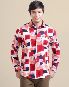 men geometric print regular fit shirt