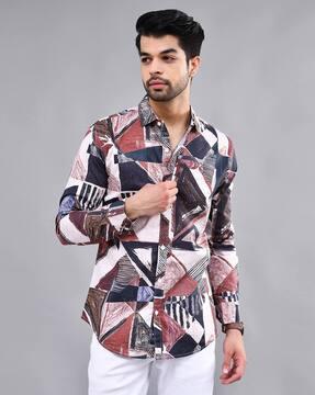 men geometric print regular fit shirt