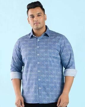 men geometric print regular fit shirt