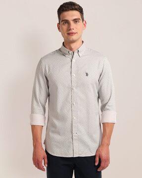 men geometric print regular fit shirt